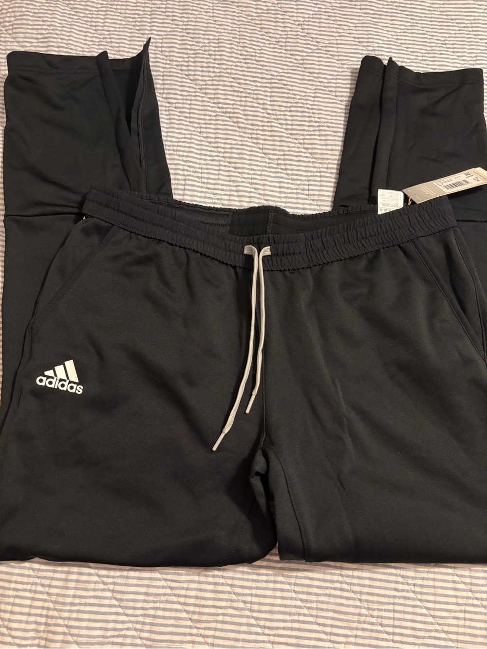 adidas Black  Training Joggers with White Drawcord